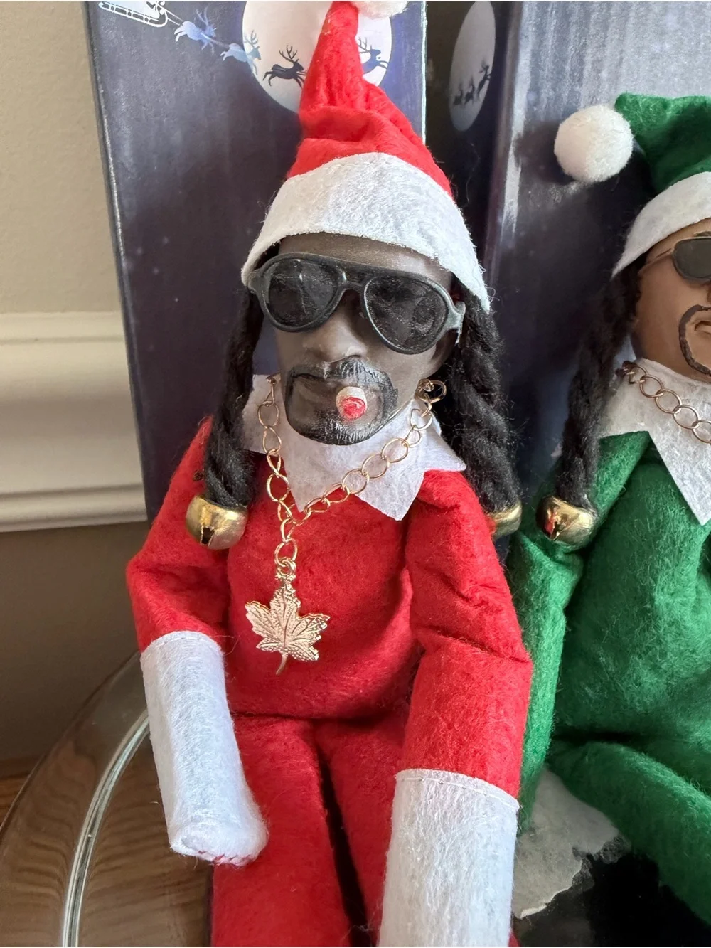 SNOOP ON A STOOP Holiday Elf in green or red with dreads necklace and New in box